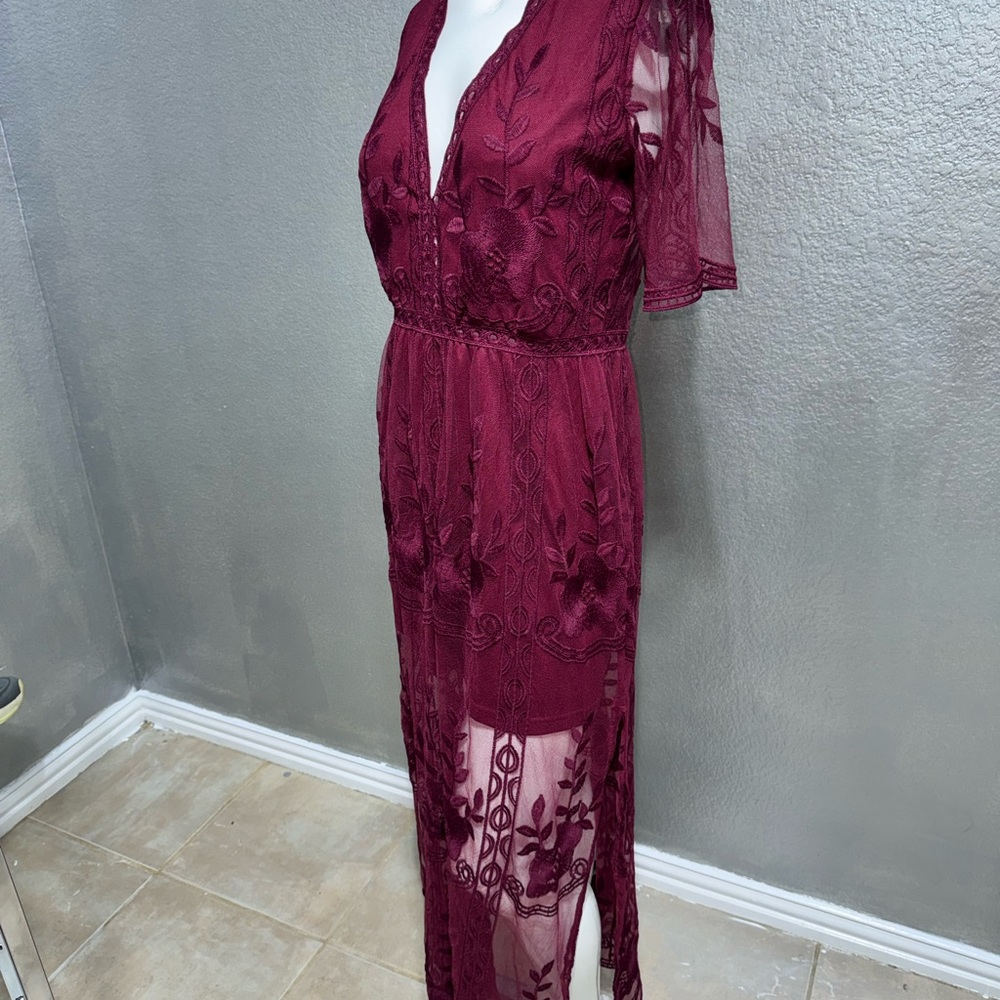 Chic Burgundy Lace Swim Cover-Up - Picture 9 of 17